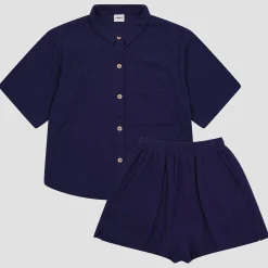 Astral Blue Cotton Gauze Women's Pajama Shorts Set
