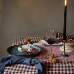 Berry Gingham 100% Linen Tablecloth