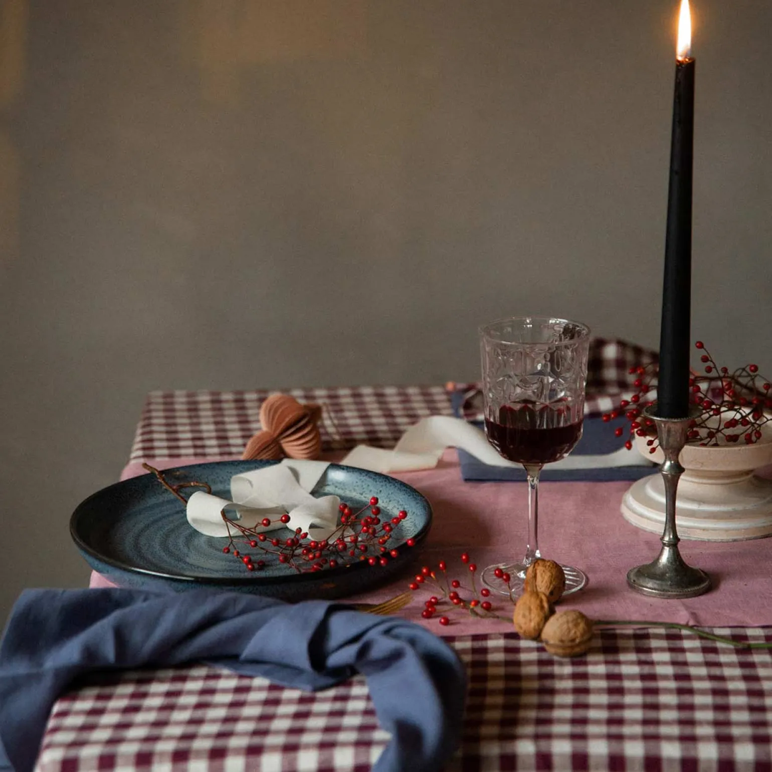 Berry Gingham 100% Linen Tablecloth