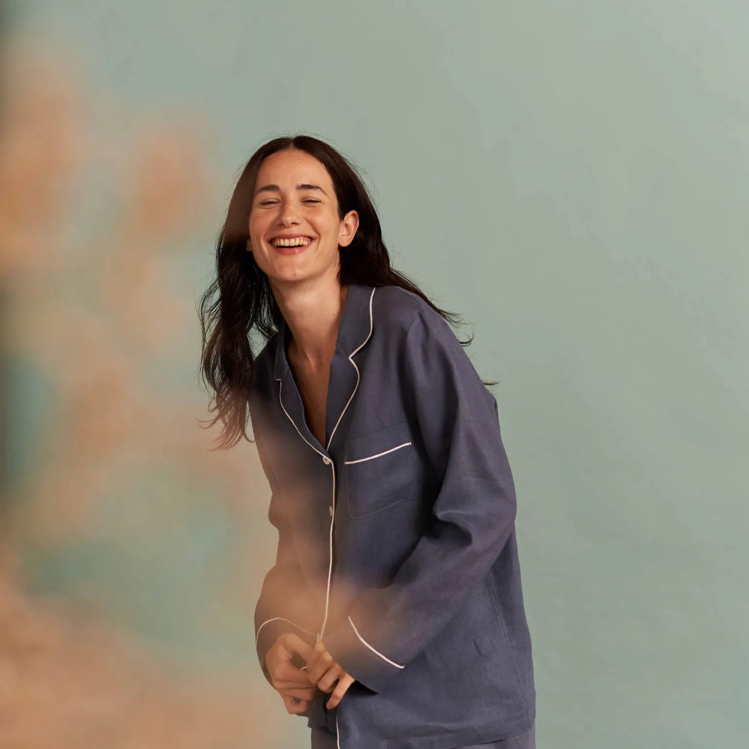 Blueberry Linen Pajama Shirt (Top Only)
