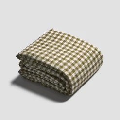 Botanical Green Gingham 100% Linen Duvet Cover