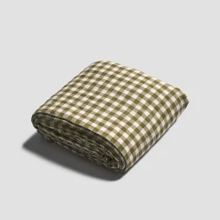 Botanical Green Gingham Linen Blend Duvet Cover