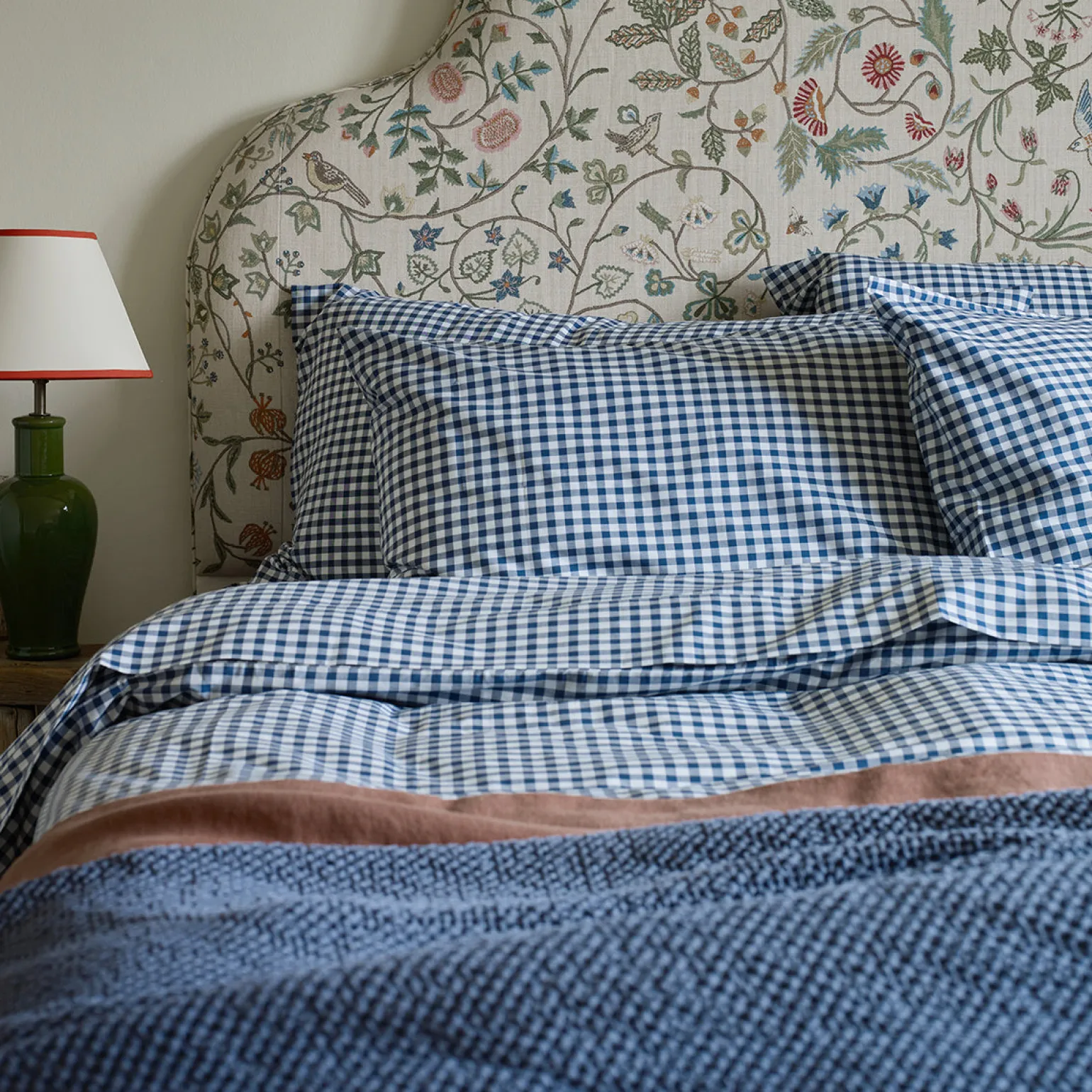 Indigo Small Gingham Cotton Pillowcases (Pair)