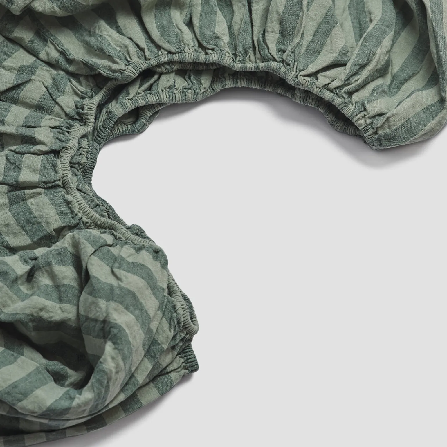 Pine Green Stripe 100% Linen Fitted Sheet