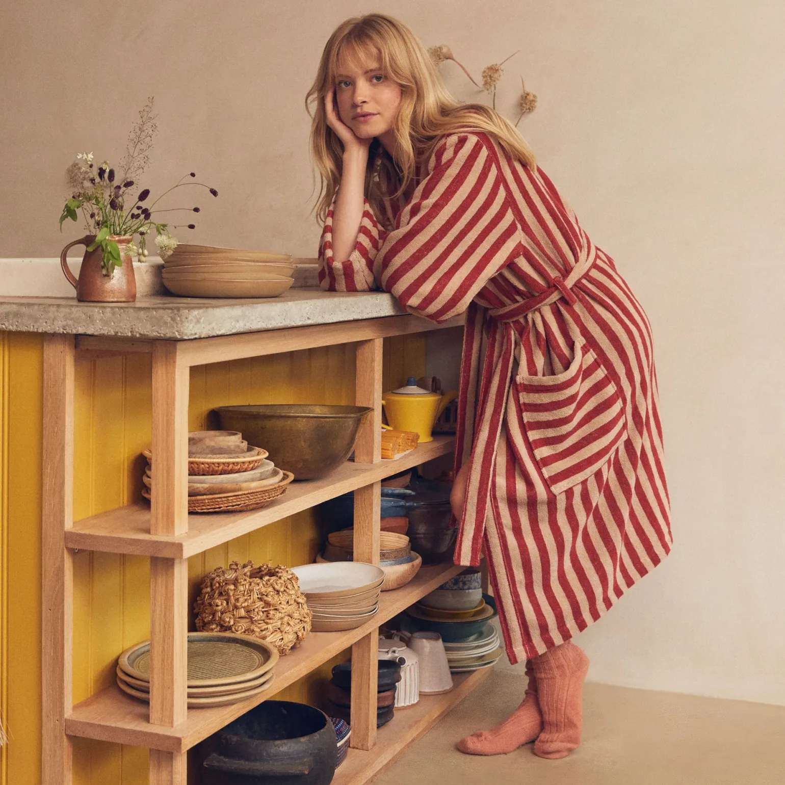 Sandstone Red Pembroke Stripe Cotton Robe