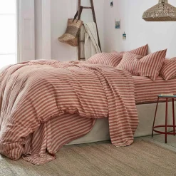 Sandstone Red Stripe 100% Linen Duvet Cover