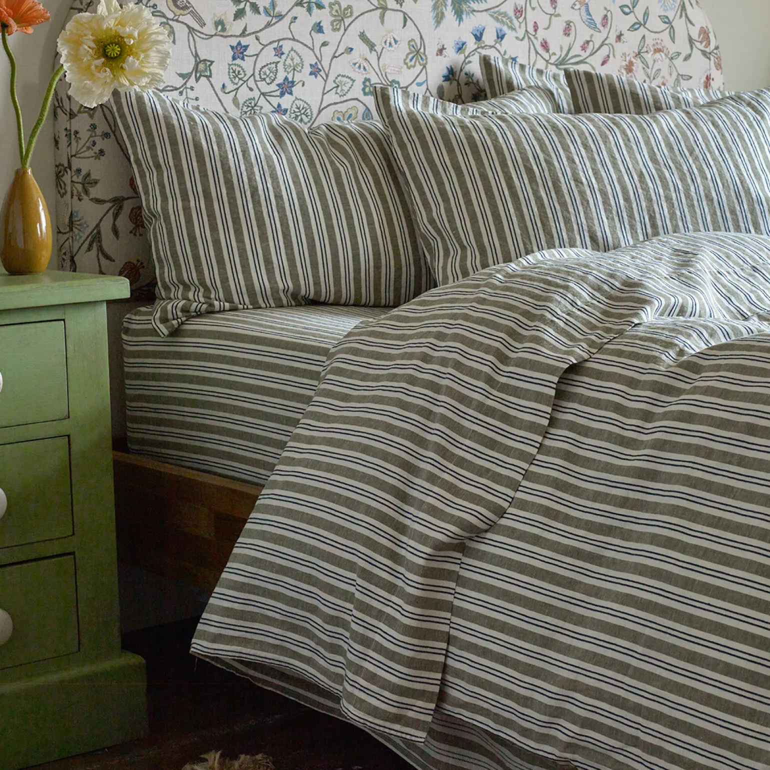 Thyme Somerley Stripe Linen Blend Flat Sheet