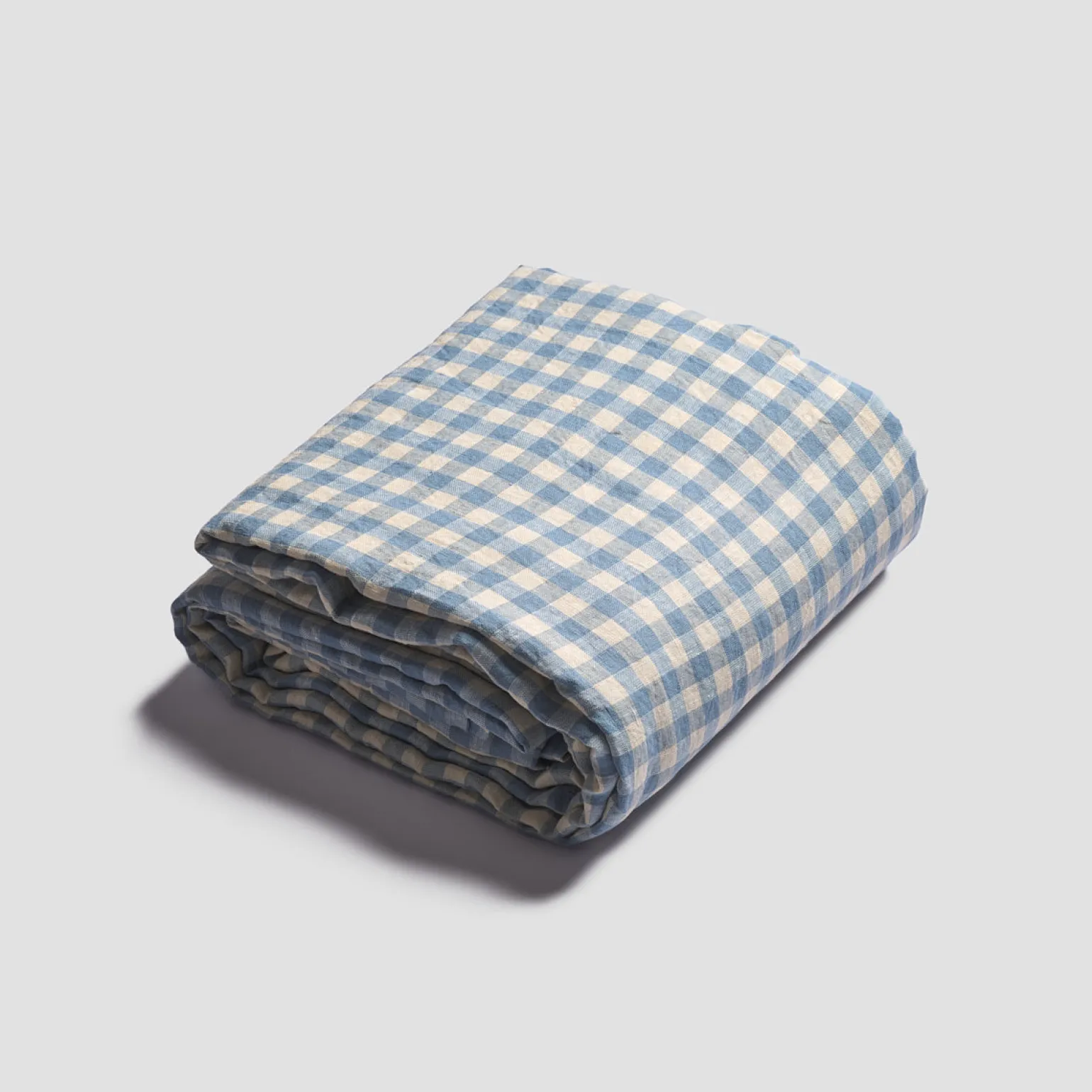 Warm Blue Gingham Linen Blend Flat Sheet