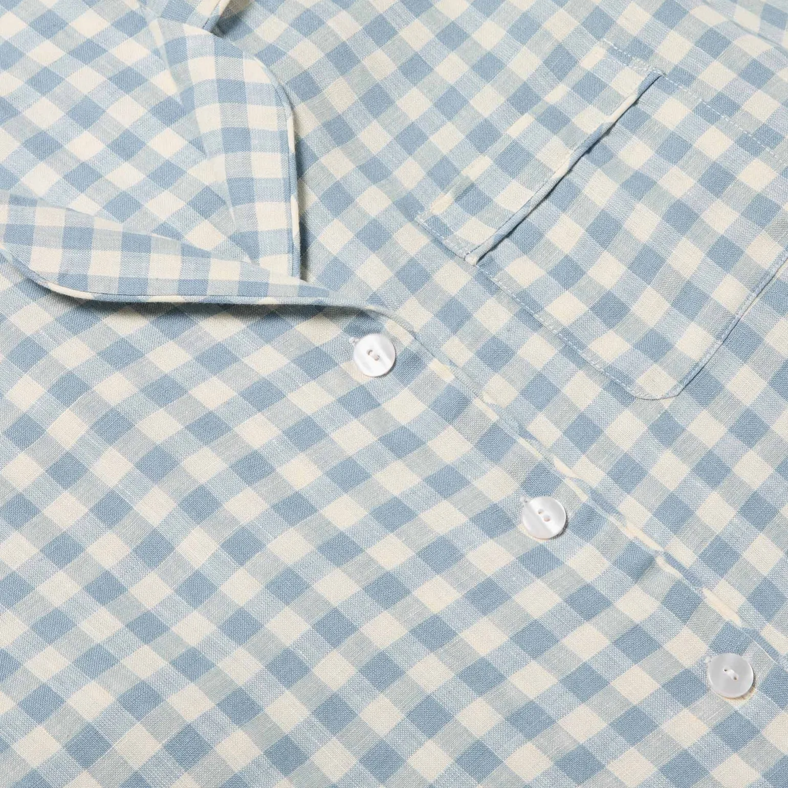 Warm Blue Gingham Linen Pajama Shirt (Top Only)